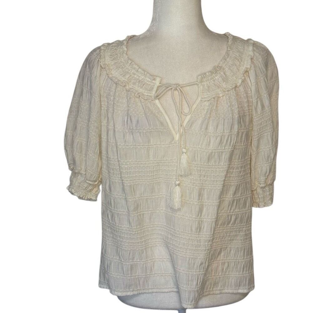 Max Studio Cream Semi Sheer Blouse with Lots of Details! Sz XS. Great Condition!